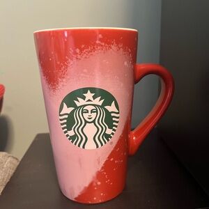 Starbucks Red and Pink Gradient Heart Ceramic Mug with Green Logo